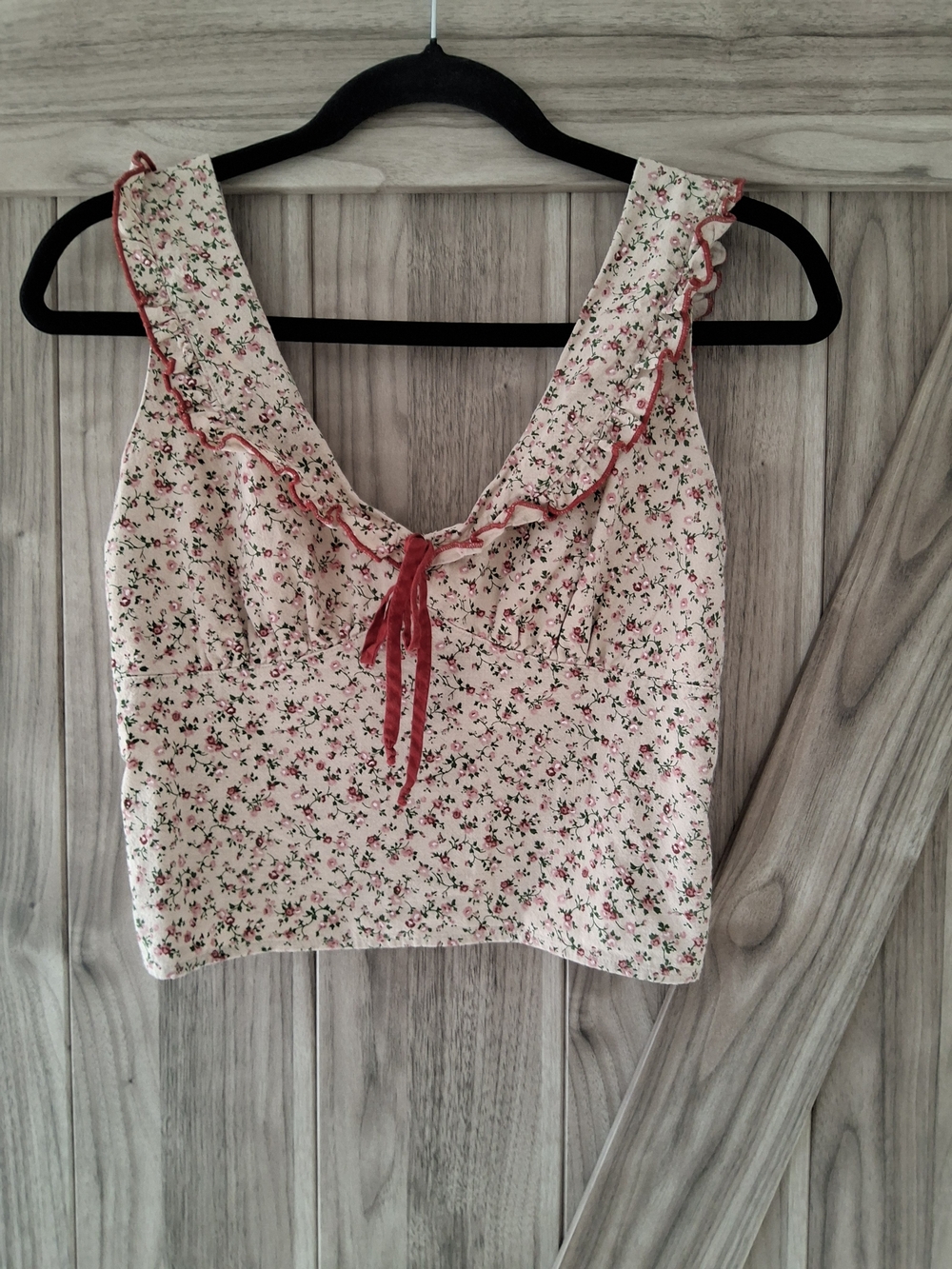 Pink Floral Ruffle Tie-Front Camisole